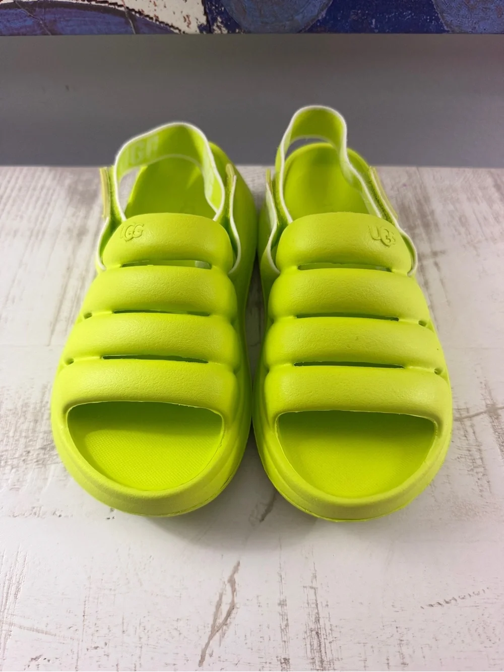 UGG Kids Neon Lime Foam Slide Sandals
